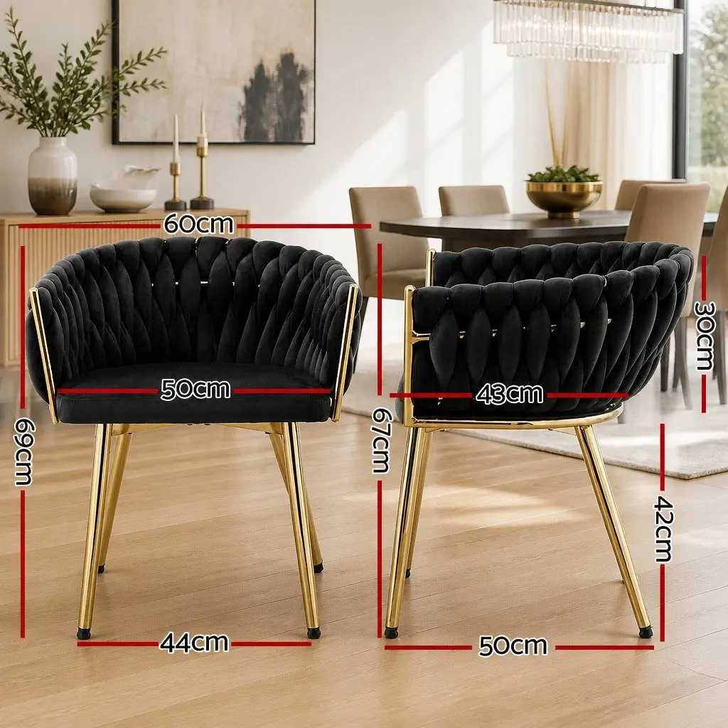 Dining Chairs Velvet Armchair Black 4 Piece Metal