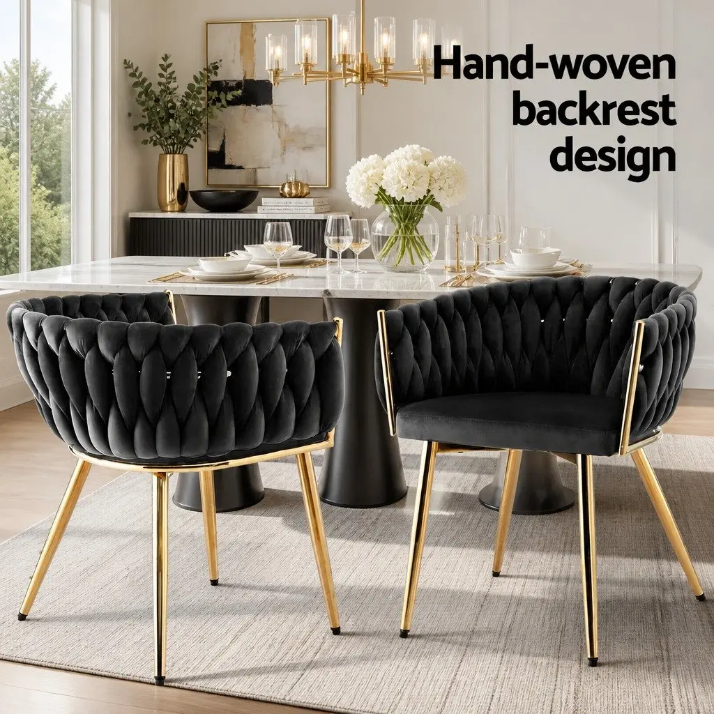 Dining Chairs Velvet Armchair Black 4 Piece Metal
