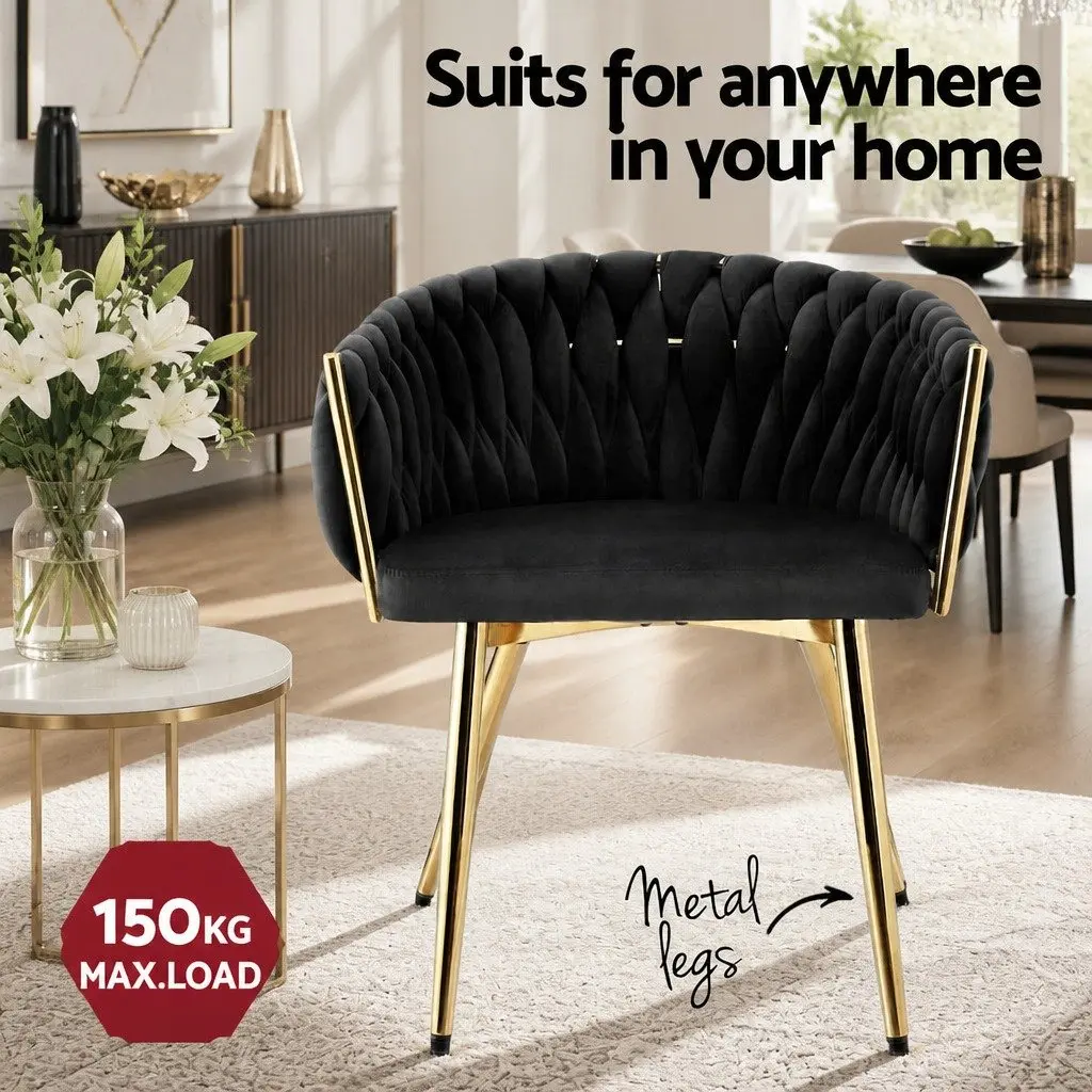 Dining Chairs Velvet Armchair Black 4 Piece Metal
