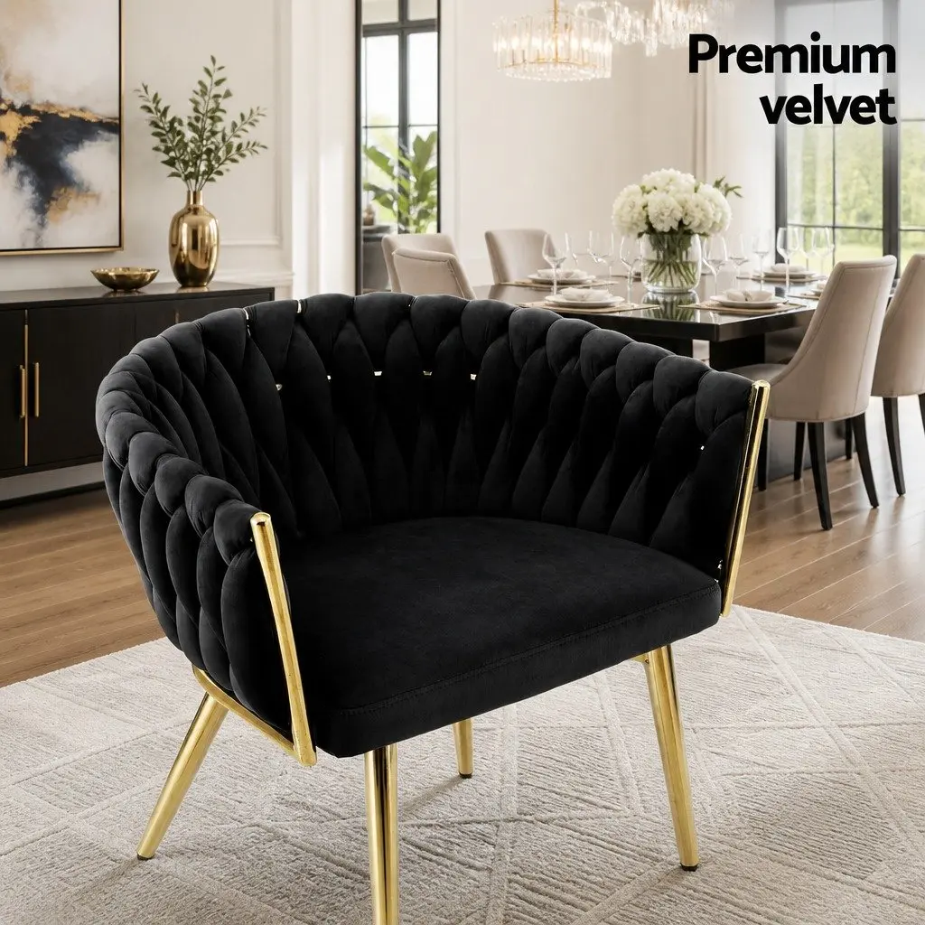Dining Chairs Velvet Armchair Black 4 Piece Metal