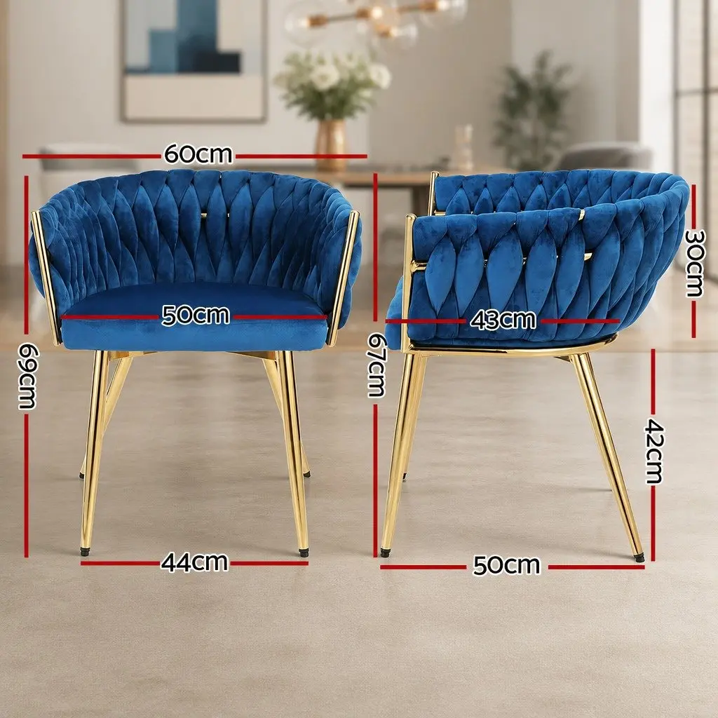 Dining Chairs Blue Velvet Armchair 60cm x 50cm x 69cm Solid Wood Construction