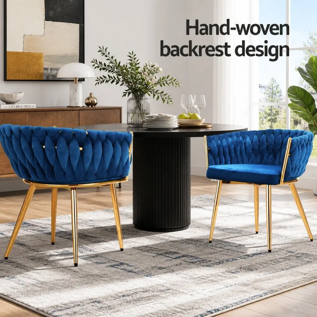 Dining Chairs Blue Velvet Armchair 60cm x 50cm x 69cm Solid Wood Construction