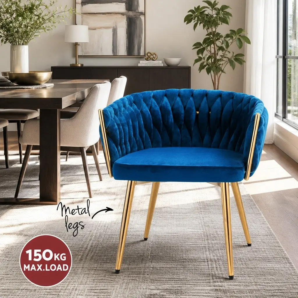 Dining Chairs Blue Velvet Armchair 60cm x 50cm x 69cm Solid Wood Construction
