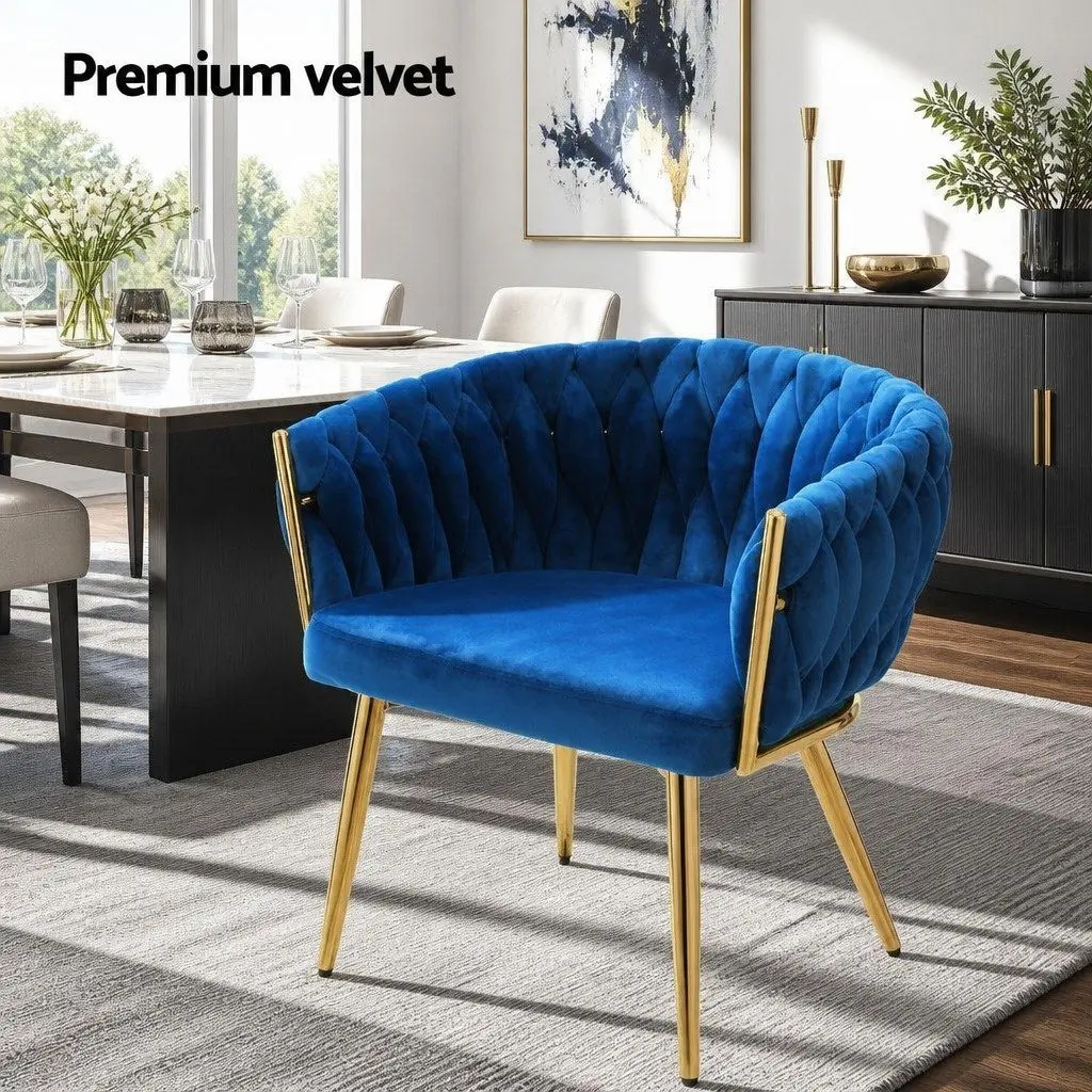 Dining Chairs Blue Velvet Armchair 60cm x 50cm x 69cm Solid Wood Construction