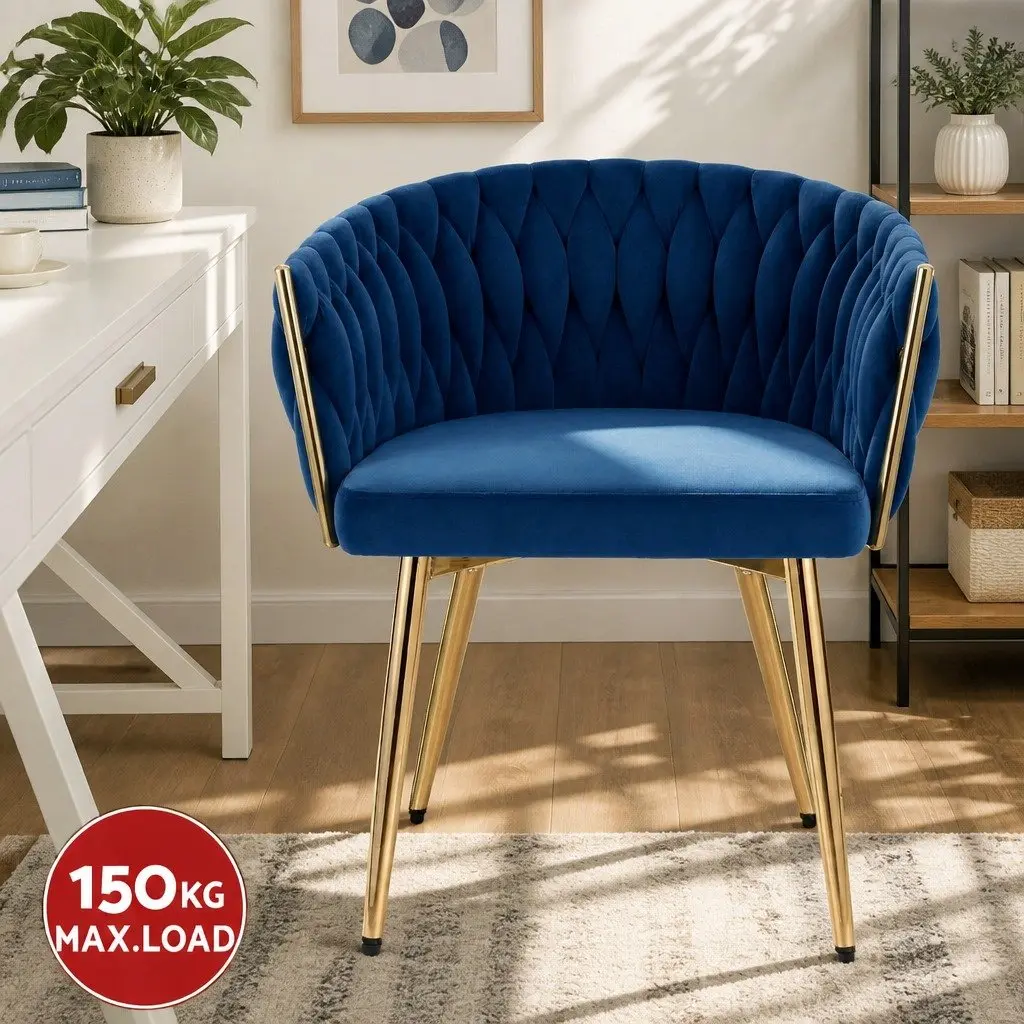 Dining Chairs Blue Velvet Armchair 60cm x 50cm x 69cm Hand-Woven Backrest