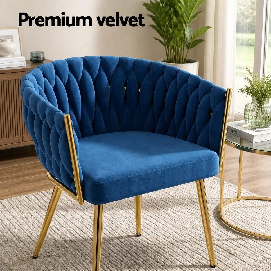 Dining Chairs Blue Velvet Armchair 60cm x 50cm x 69cm Hand-Woven Backrest