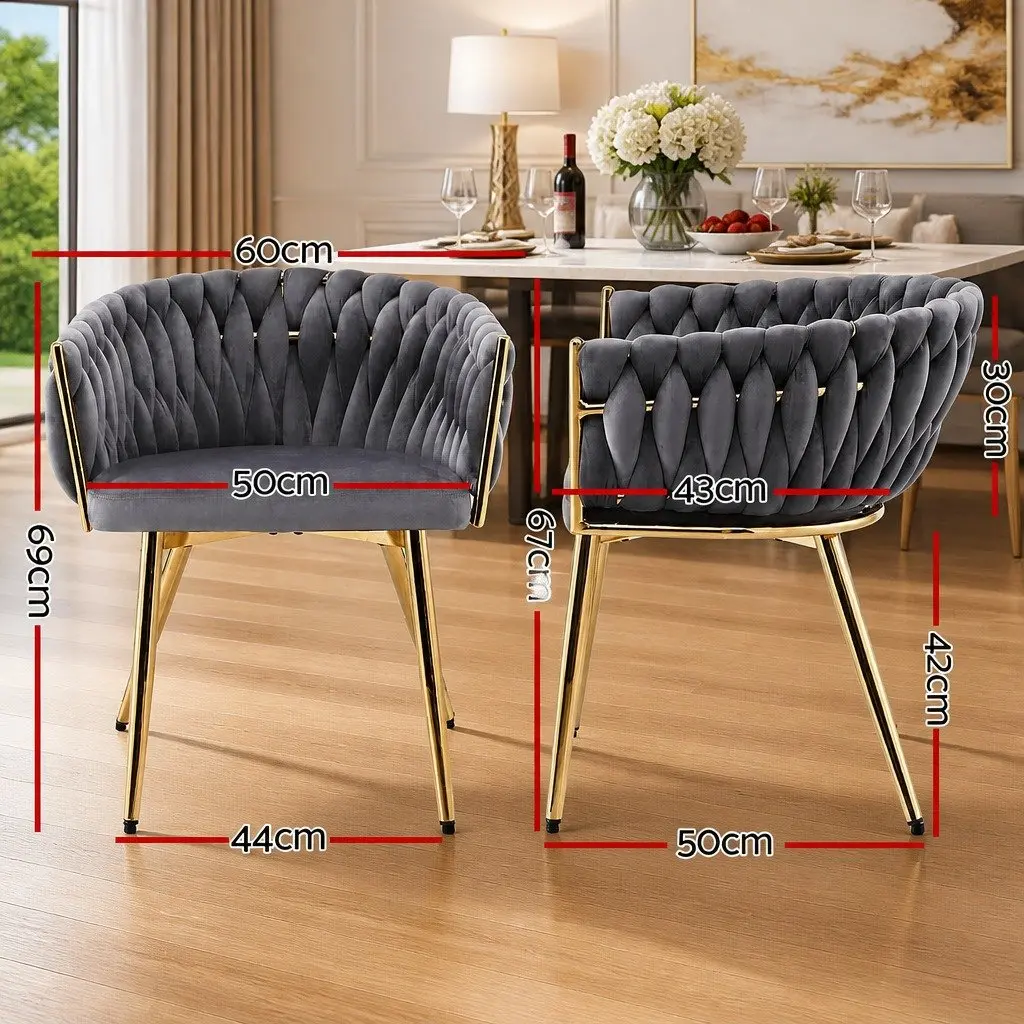 Dining Chairs Grey Velvet Armchair 60cm x 50cm x 69cm Metal