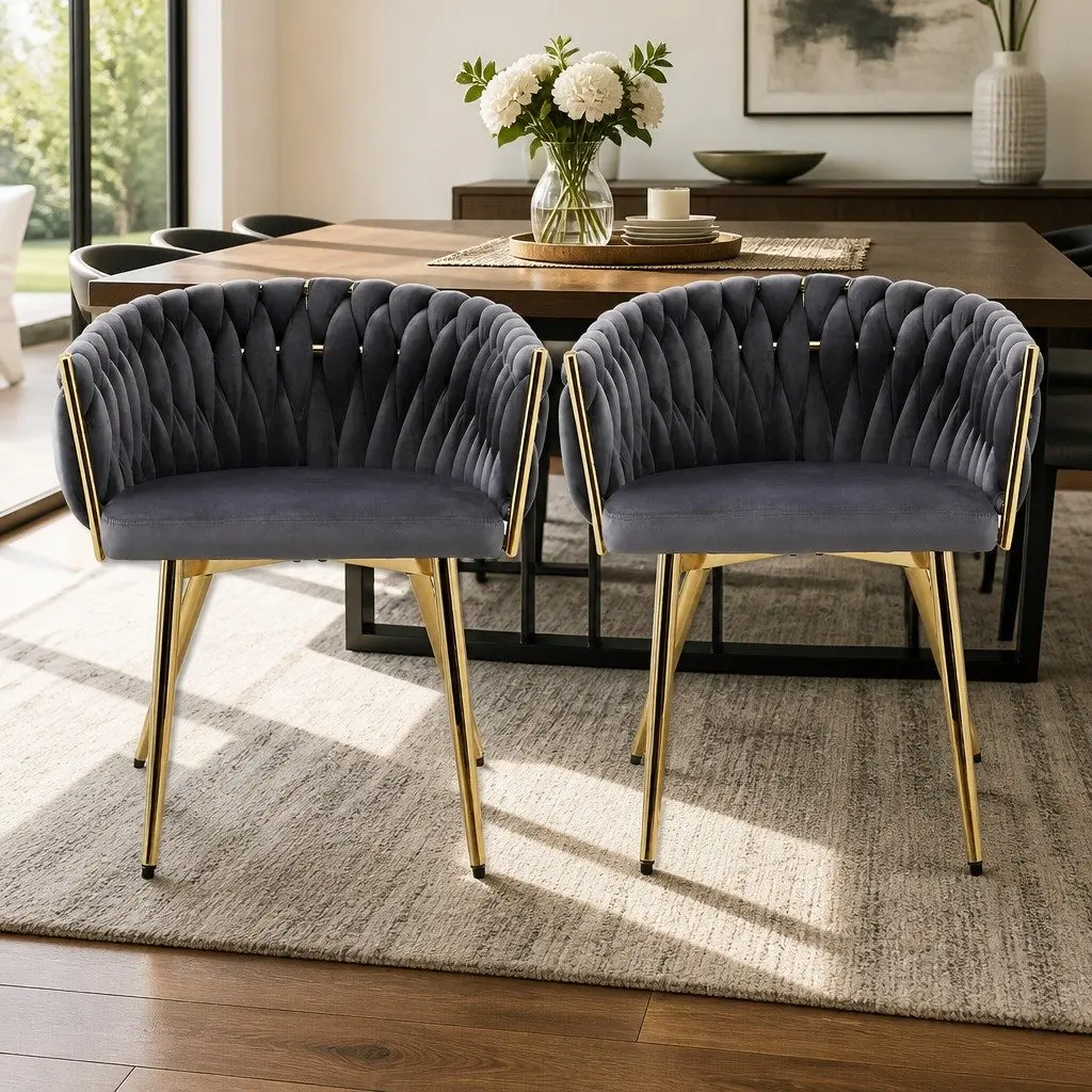 Dining Chairs Grey Velvet Armchair 60cm x 50cm x 69cm Metal