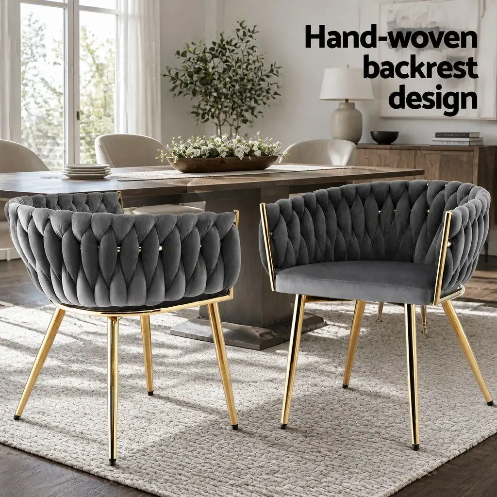 Dining Chairs Grey Velvet Armchair 60cm x 50cm x 69cm Metal