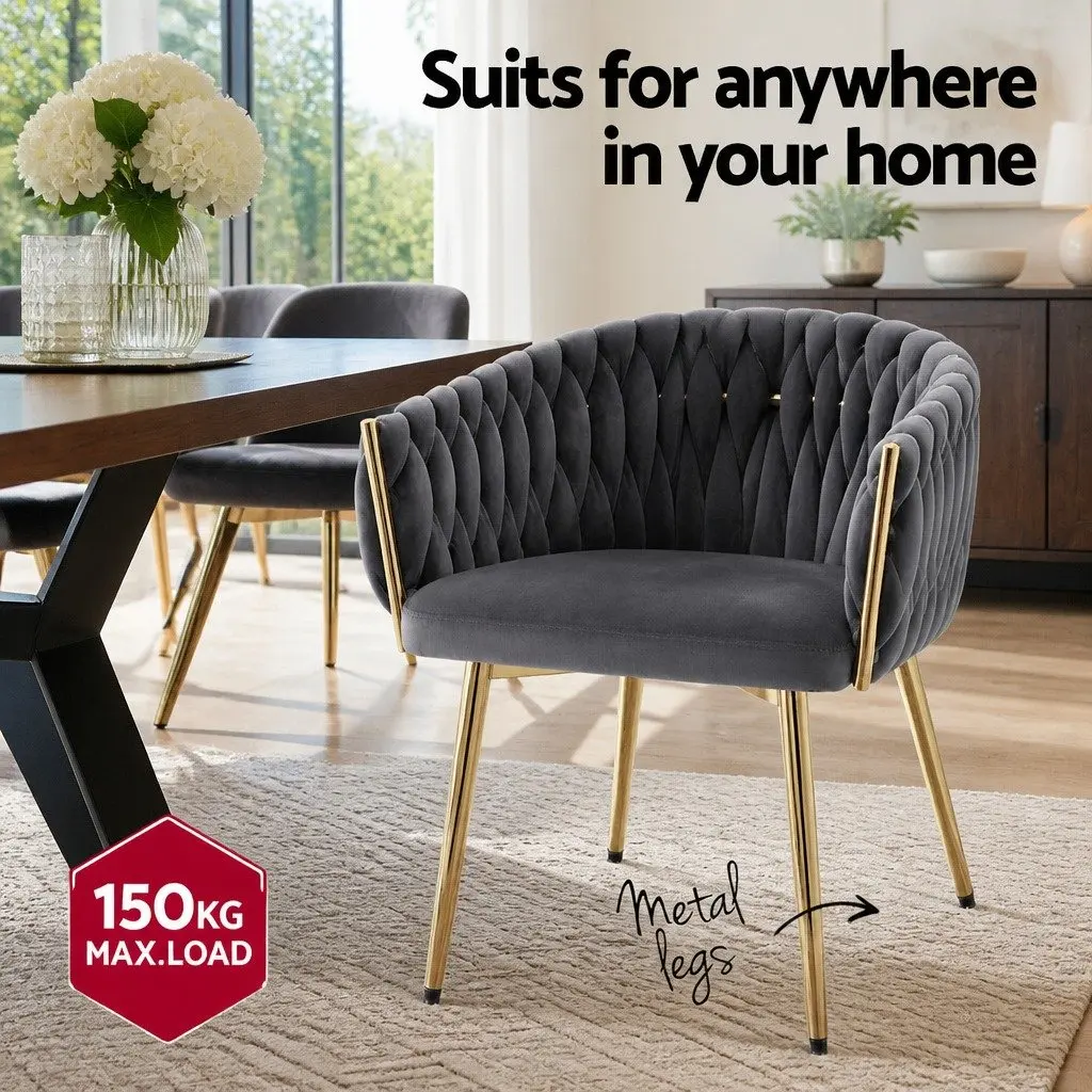 Dining Chairs Grey Velvet Armchair 60cm x 50cm x 69cm Metal