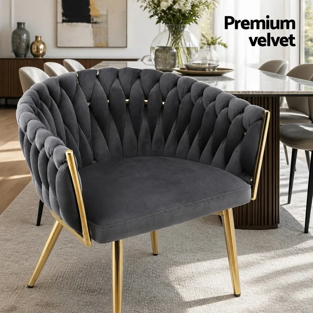 Dining Chairs Grey Velvet Armchair 60cm x 50cm x 69cm Metal