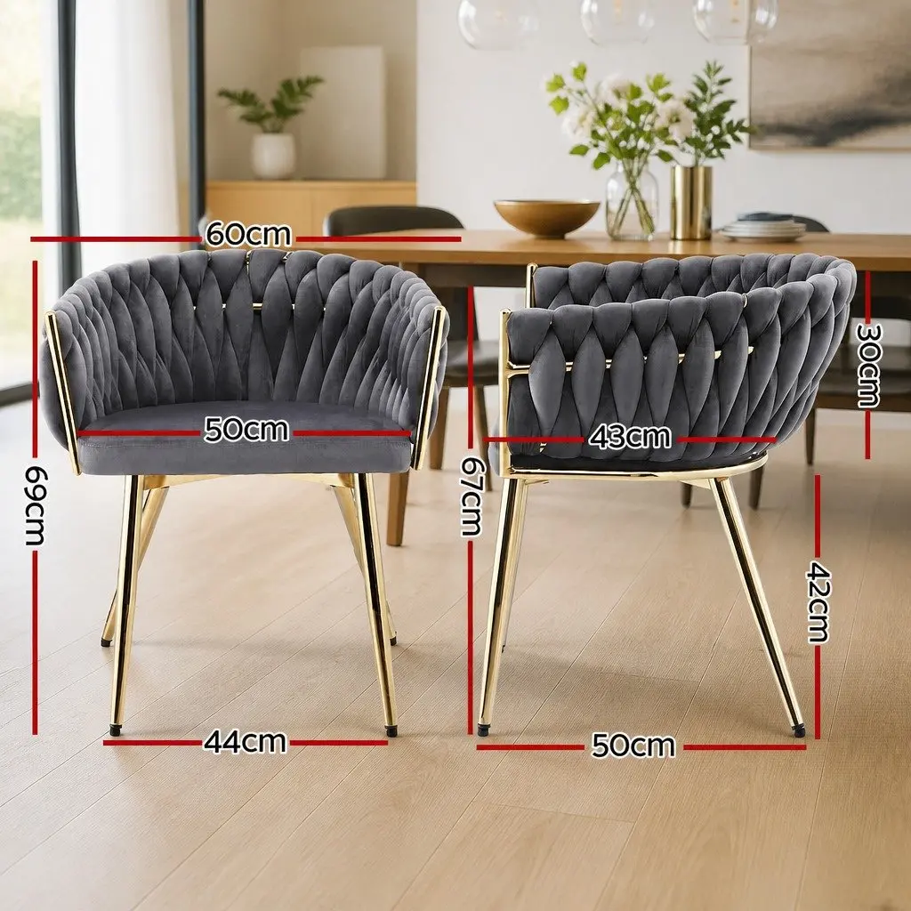 Dining Chairs Grey Velvet Armchair 4 Piece Steel Legs