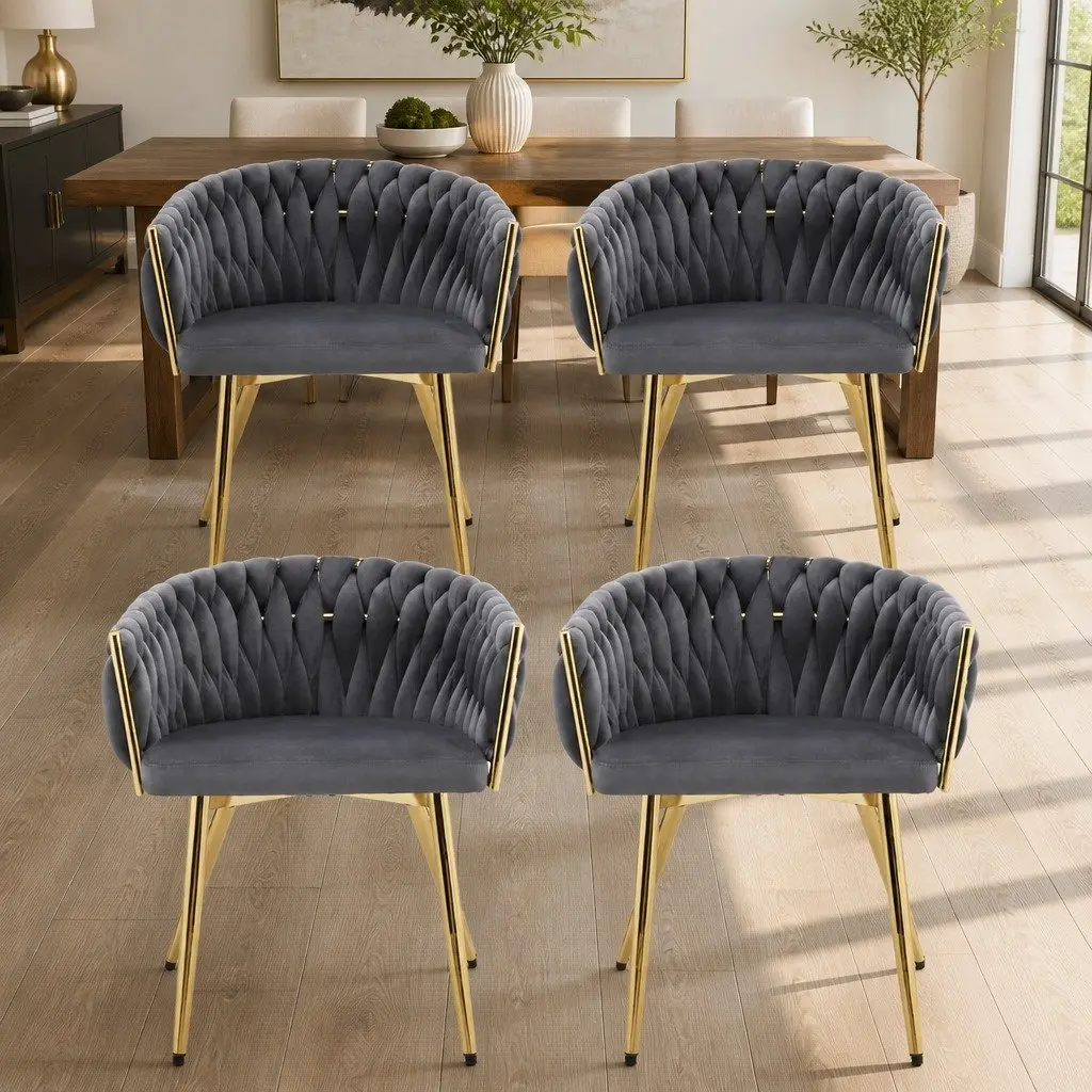 Dining Chairs Grey Velvet Armchair 4 Piece Steel Legs
