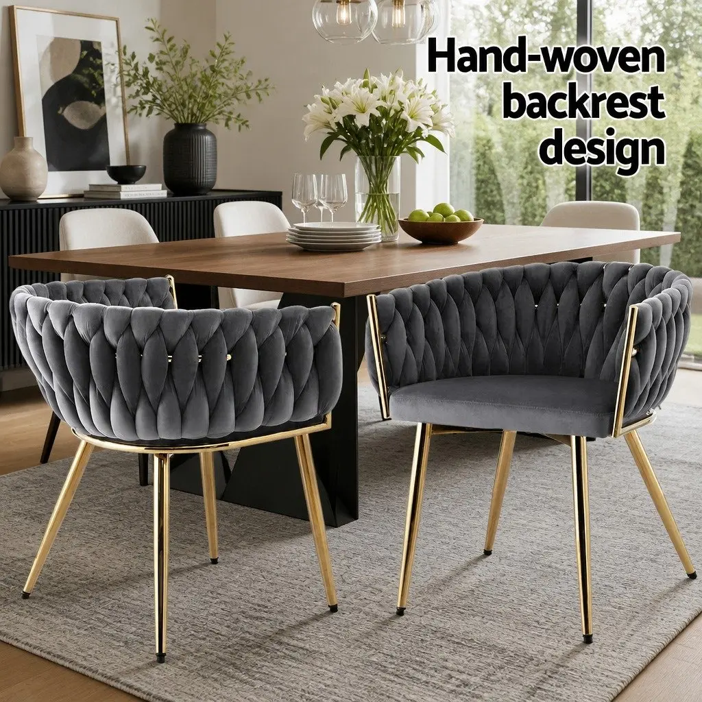 Dining Chairs Grey Velvet Armchair 4 Piece Steel Legs