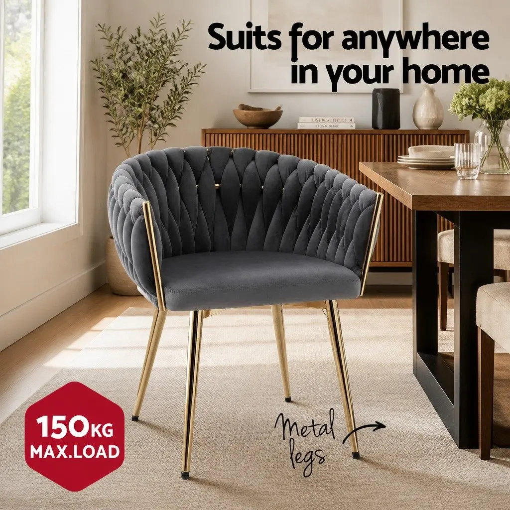 Dining Chairs Grey Velvet Armchair 4 Piece Steel Legs