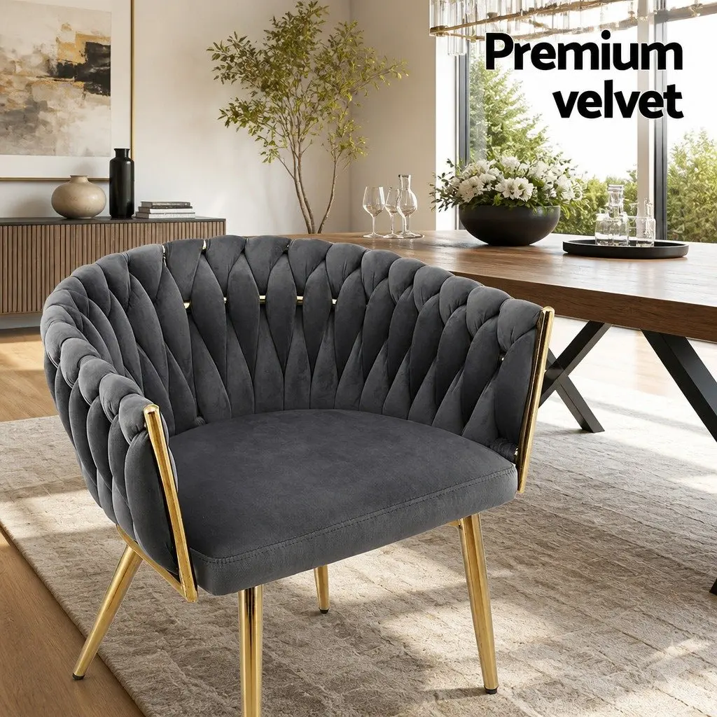 Dining Chairs Grey Velvet Armchair 4 Piece Steel Legs
