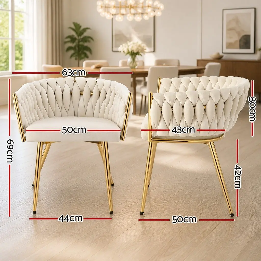 Dining Chair Velvet Beige Cushioned Backrest Armchair