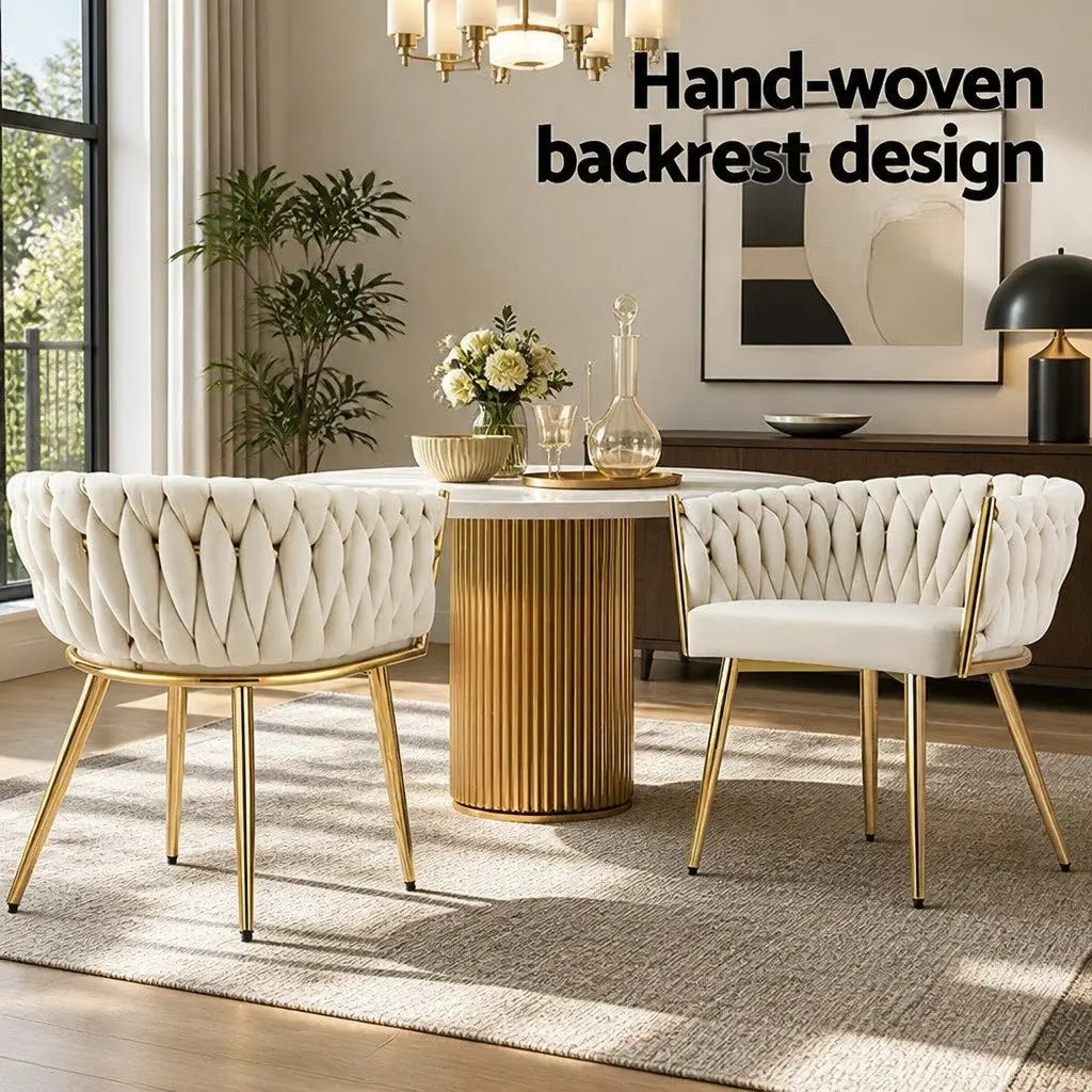 Dining Chair Velvet Beige Cushioned Backrest Armchair