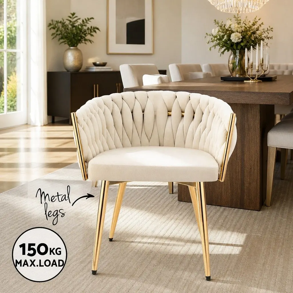 Dining Chair Velvet Beige Cushioned Backrest Armchair