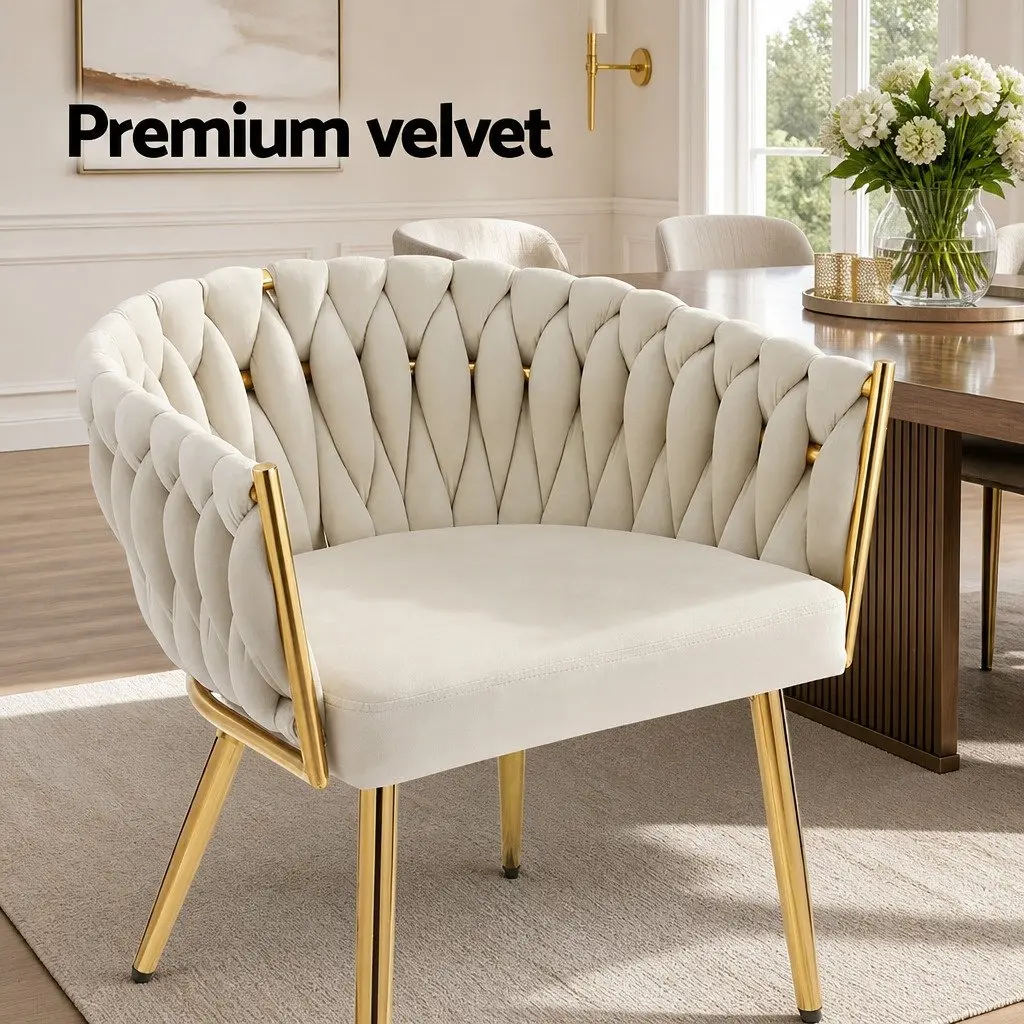 Dining Chair Velvet Beige Cushioned Backrest Armchair