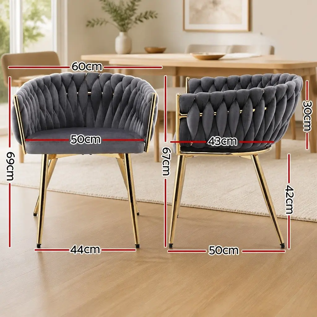 Dining Chair Velvet Weaving Grey Modern Armchair 63cm x 50cm x 69cm Metal