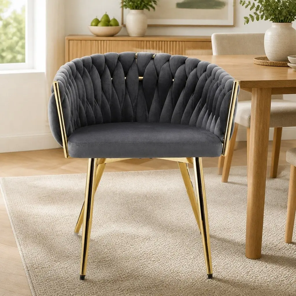 Dining Chair Velvet Weaving Grey Modern Armchair 63cm x 50cm x 69cm Metal