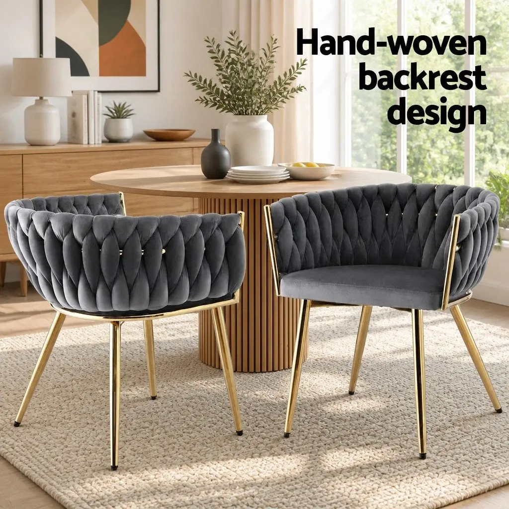 Dining Chair Velvet Weaving Grey Modern Armchair 63cm x 50cm x 69cm Metal