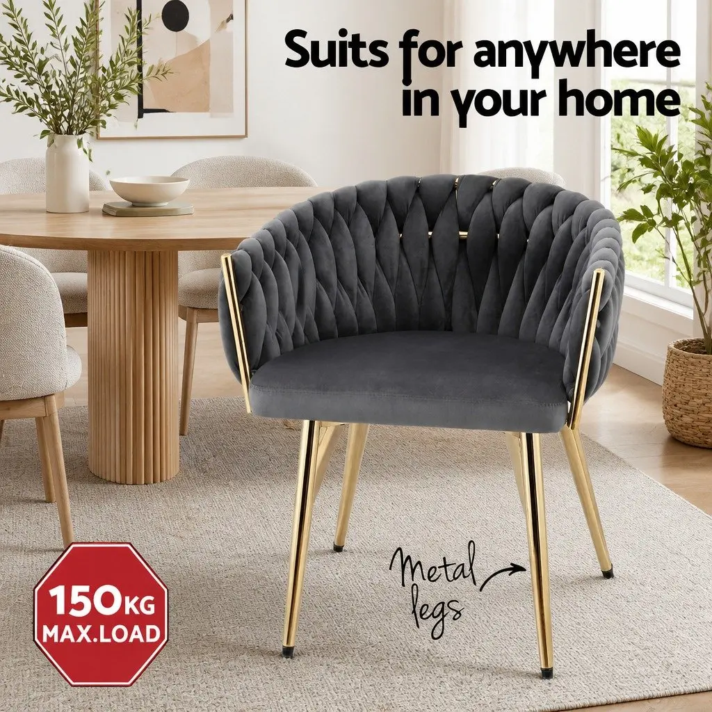 Dining Chair Velvet Weaving Grey Modern Armchair 63cm x 50cm x 69cm Metal