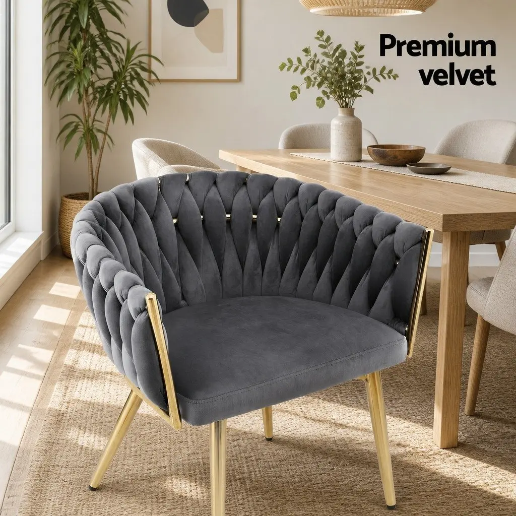 Dining Chair Velvet Weaving Grey Modern Armchair 63cm x 50cm x 69cm Metal