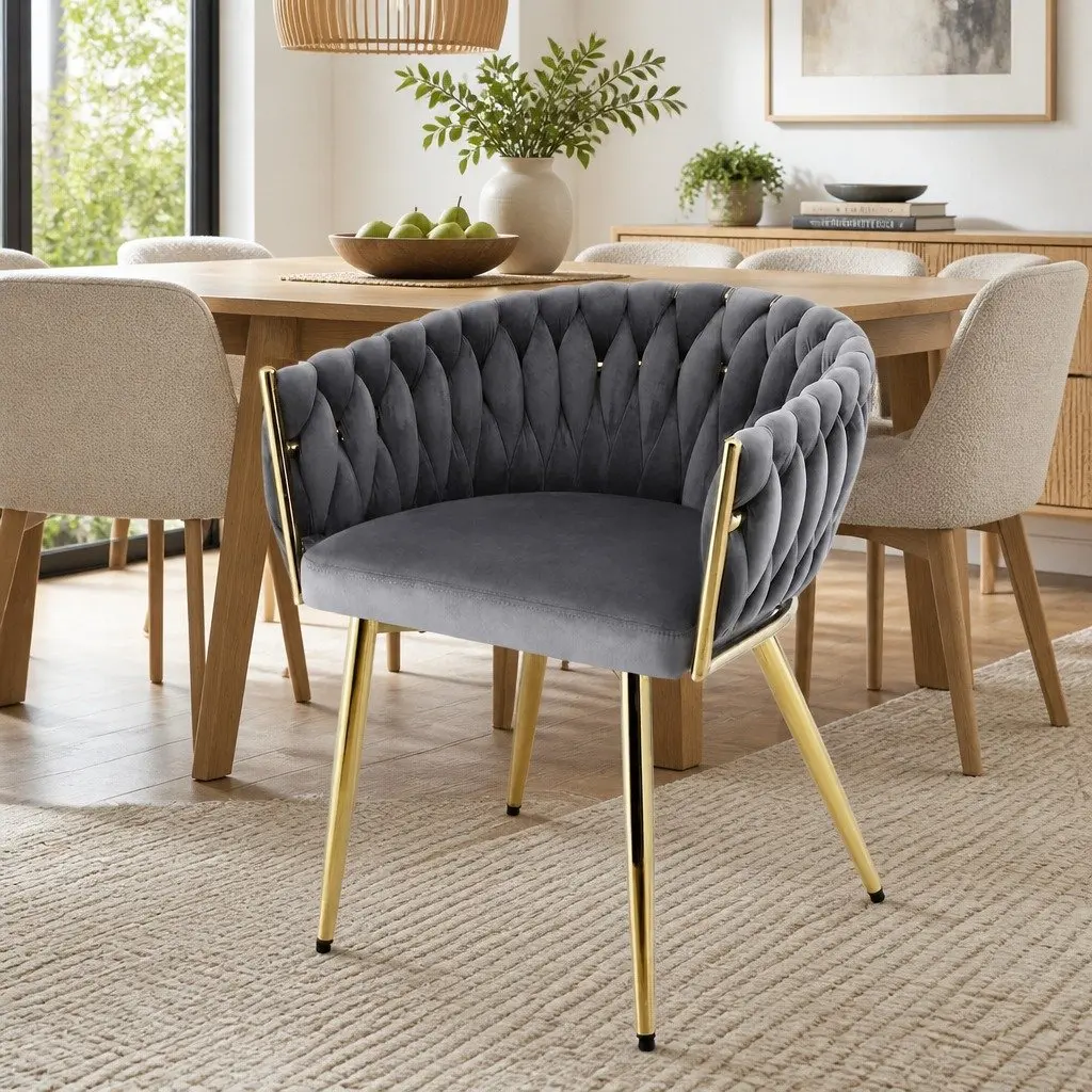 Dining Chair Velvet Weaving Grey Modern Armchair 63cm x 50cm x 69cm Metal