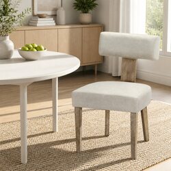 Set of 2 Beige Linen Dining Chairs with Wooden Frame