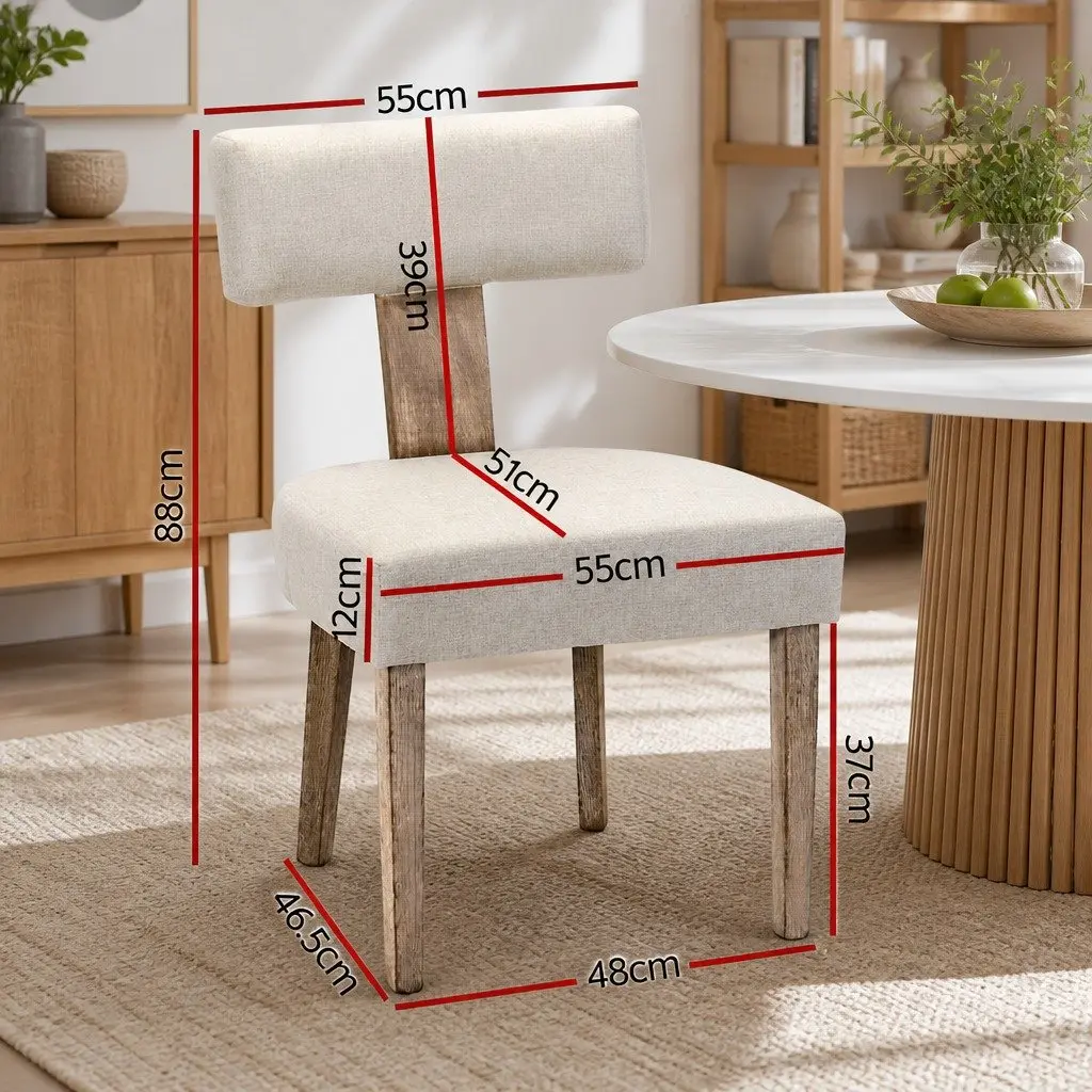 Set of 2 Beige Linen Dining Chairs with Wooden Frame