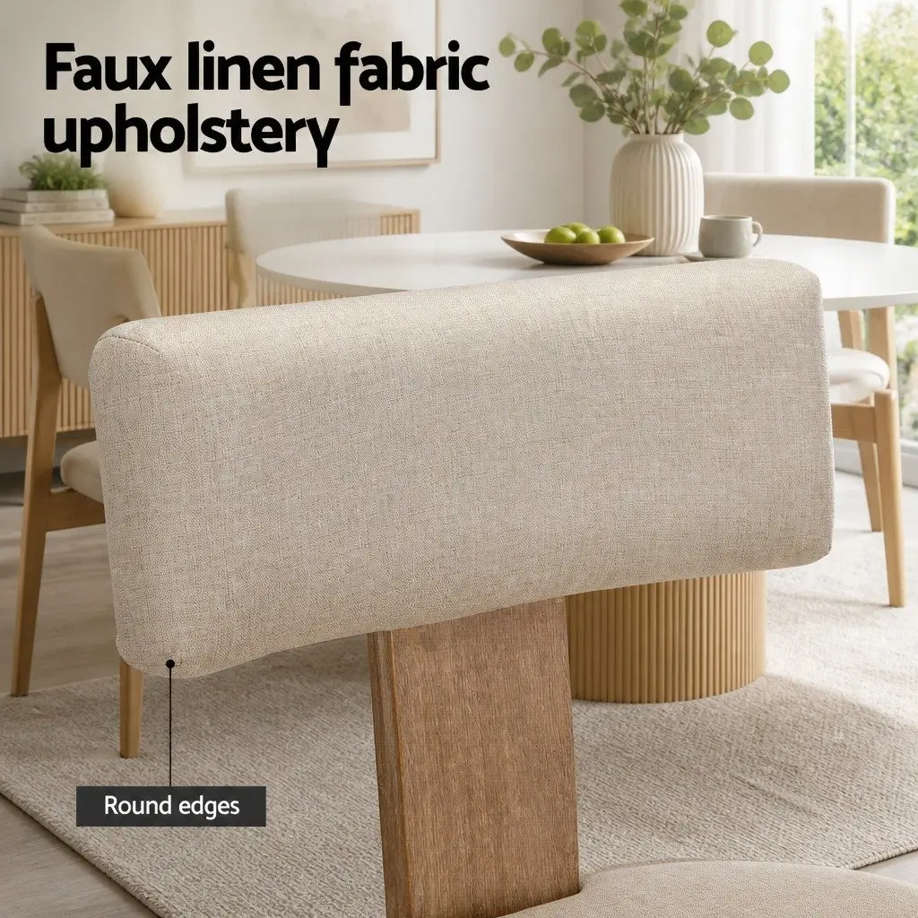 Set of 2 Beige Linen Dining Chairs with Wooden Frame