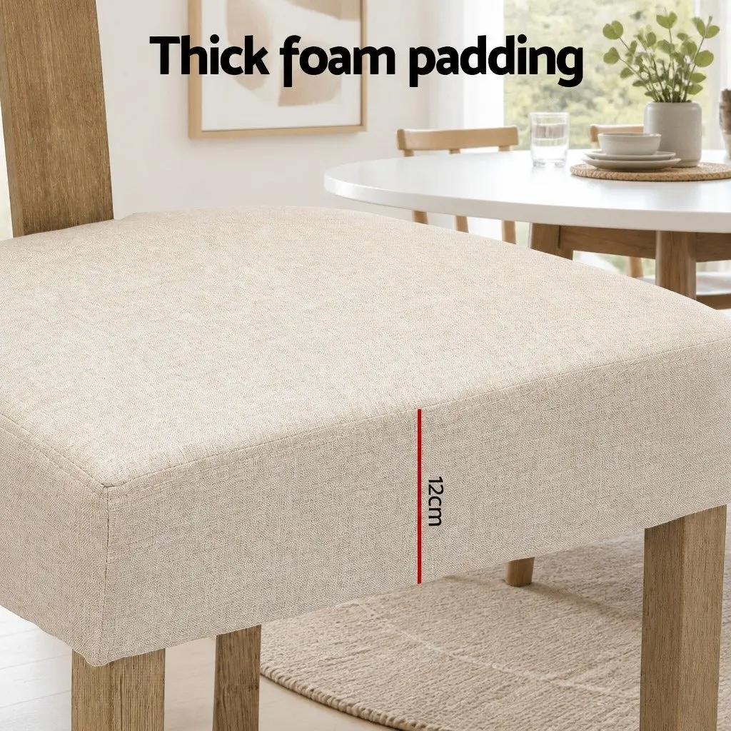 Set of 2 Beige Linen Dining Chairs with Wooden Frame