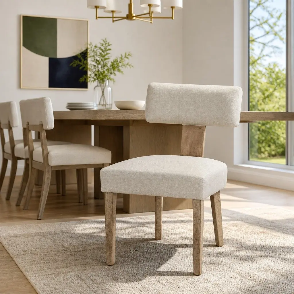 Set of 4 Beige Linen Upholstered Dining Chairs