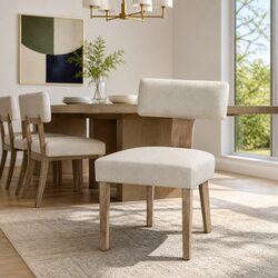 Set of 4 Beige Linen Upholstered Dining Chairs
