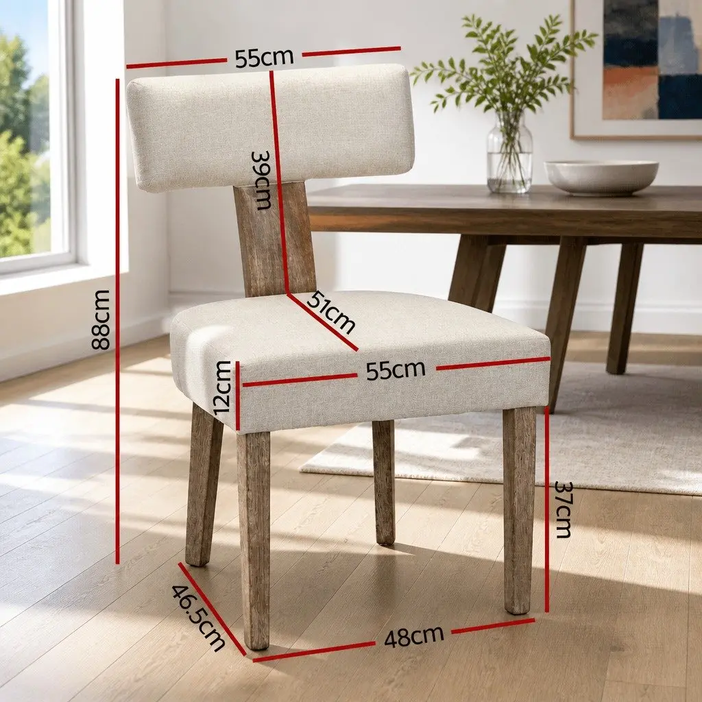 Dining Chairs Beige Linen Fabric 4 Piece Wooden Frame