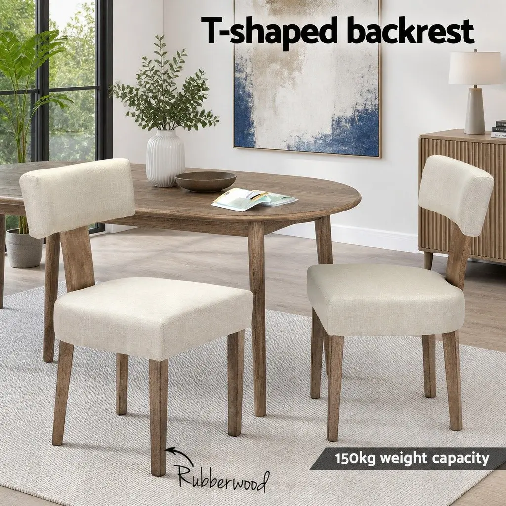 Dining Chairs Beige Linen Fabric 4 Piece Wooden Frame