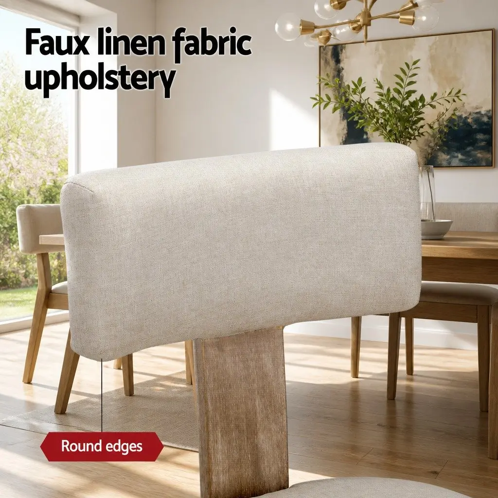 Dining Chairs Beige Linen Fabric 4 Piece Wooden Frame