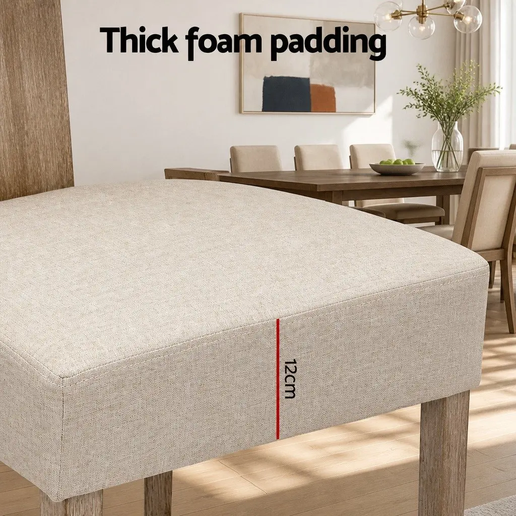 Dining Chairs Beige Linen Fabric 4 Piece Wooden Frame