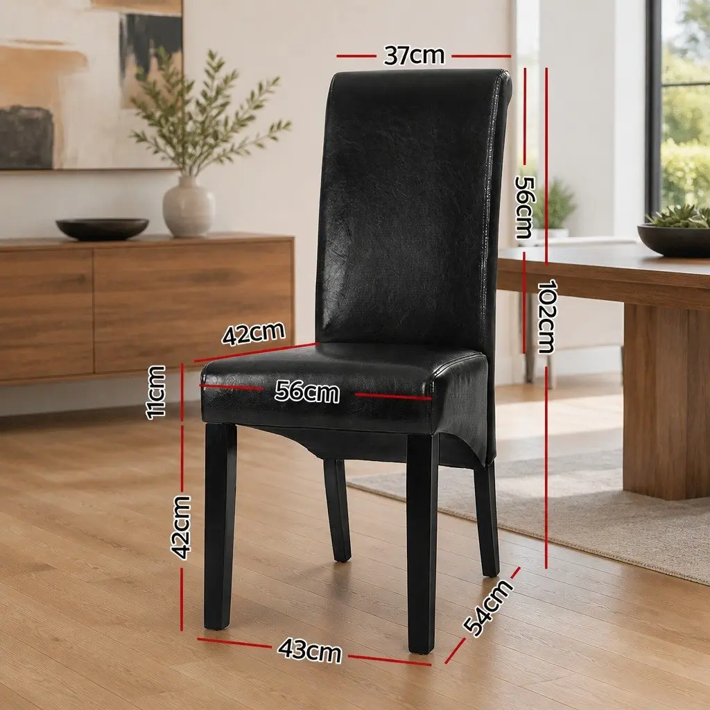 Dining Chairs Parsons Style Upholstered Black PU Leather 54cm W x 56cm D x 102cm H Pinewood Frame