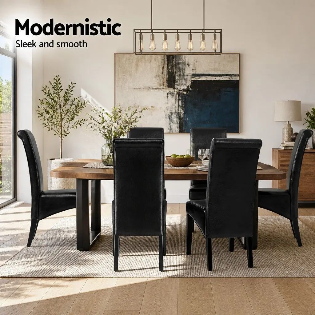 Dining Chairs Parsons Style Upholstered Black PU Leather 54cm W x 56cm D x 102cm H Pinewood Frame