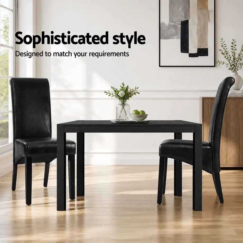 Dining Chairs Parsons Style Upholstered Black PU Leather 54cm W x 56cm D x 102cm H Pinewood Frame