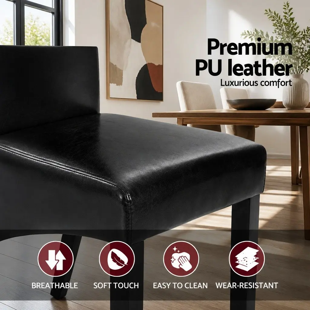 Dining Chairs Parsons Style Upholstered Black PU Leather 54cm W x 56cm D x 102cm H Pinewood Frame