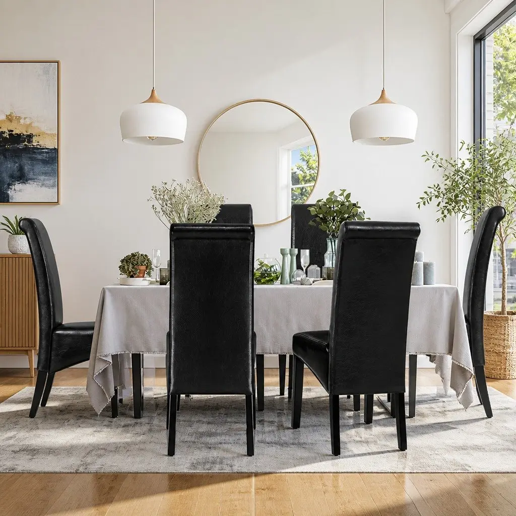 Dining Chairs Black Parsons 54cm W PU Leather
