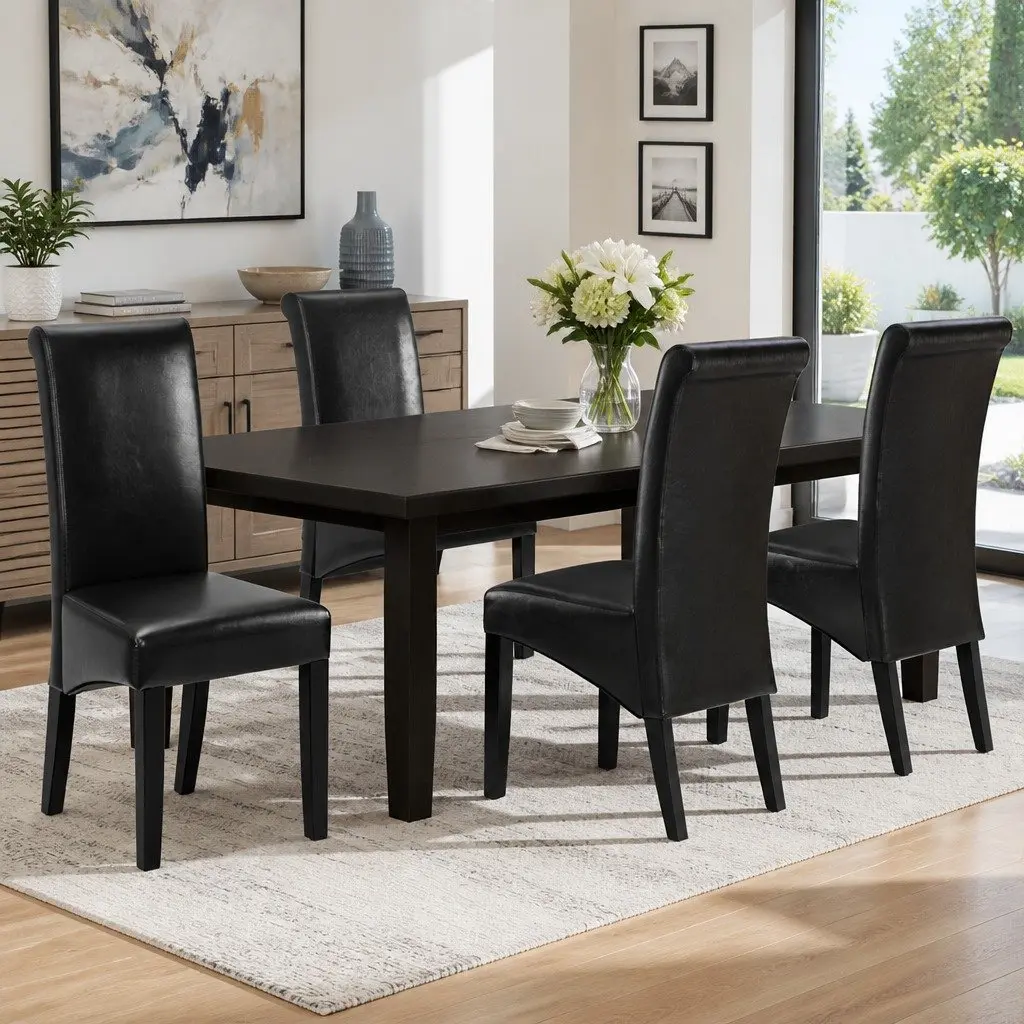 Dining Chairs Black Parsons 54cm W PU Leather