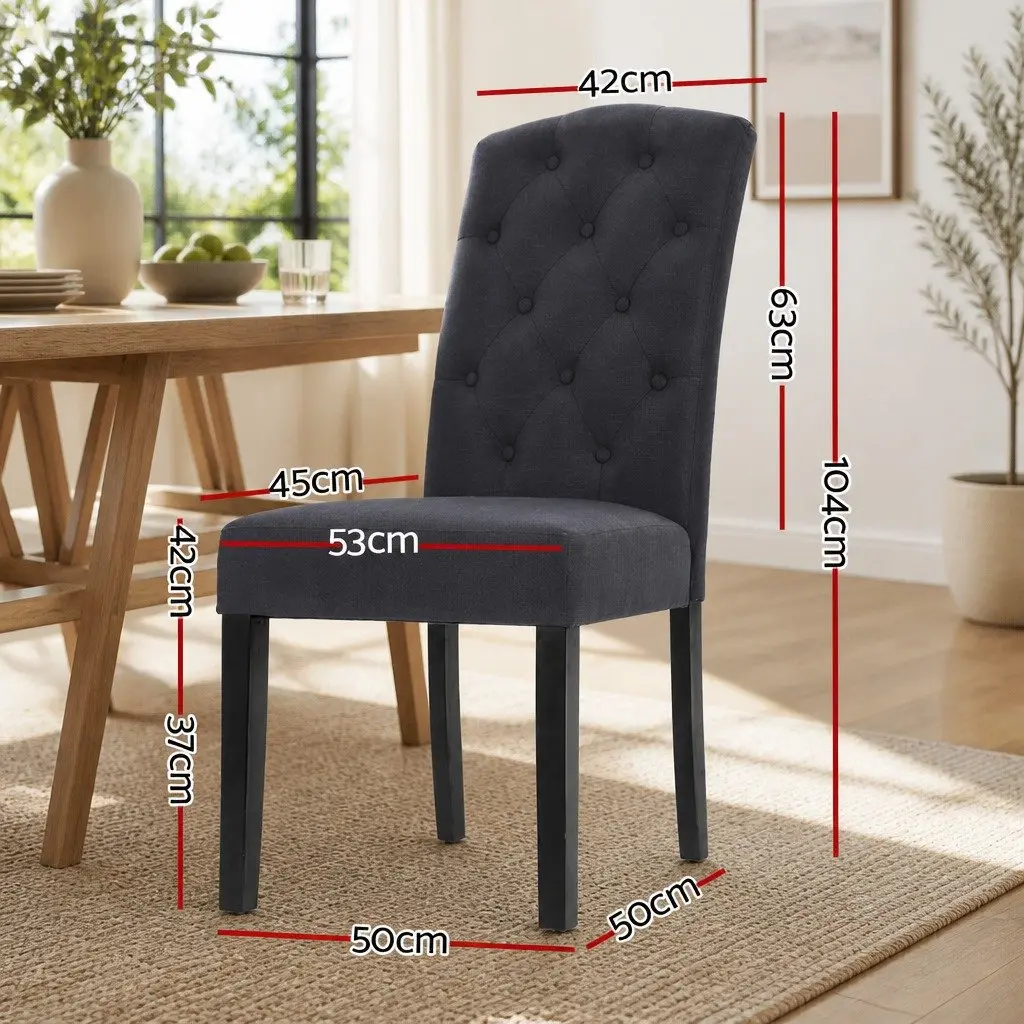 Set of 2 Dark Grey Tufted Linen Dining Chairs