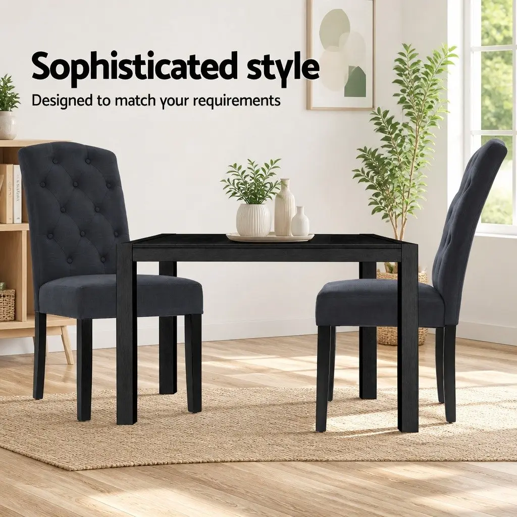 Set of 2 Dark Grey Tufted Linen Dining Chairs