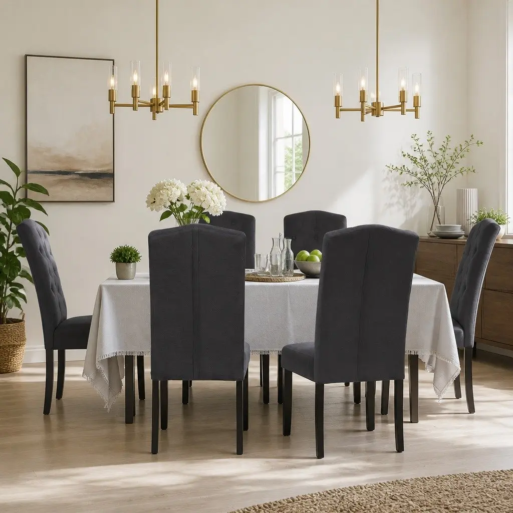 Dining Chairs Set of 4 Grey Linen Parsons Kitchen Furniture Tufted Design