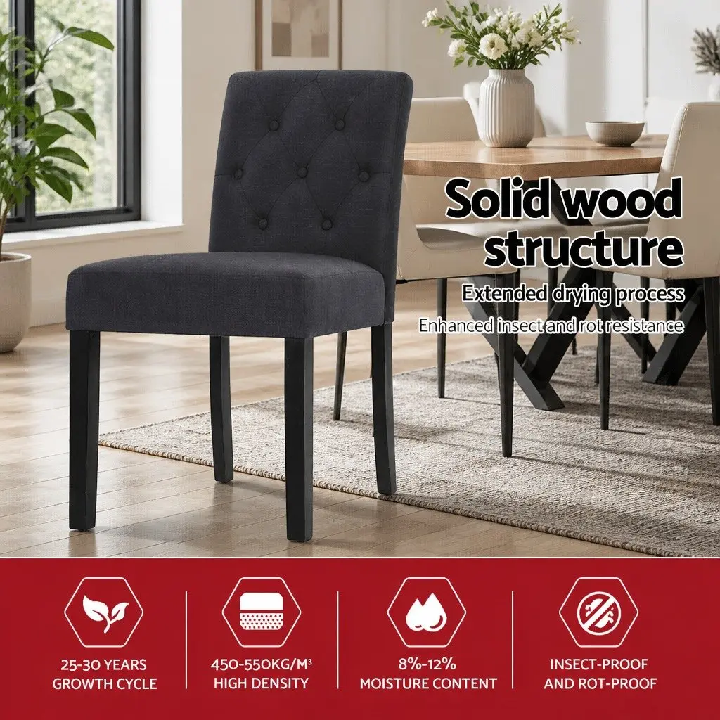 Dining Chairs Set of 4 Grey Linen Parsons Kitchen Furniture Tufted Design